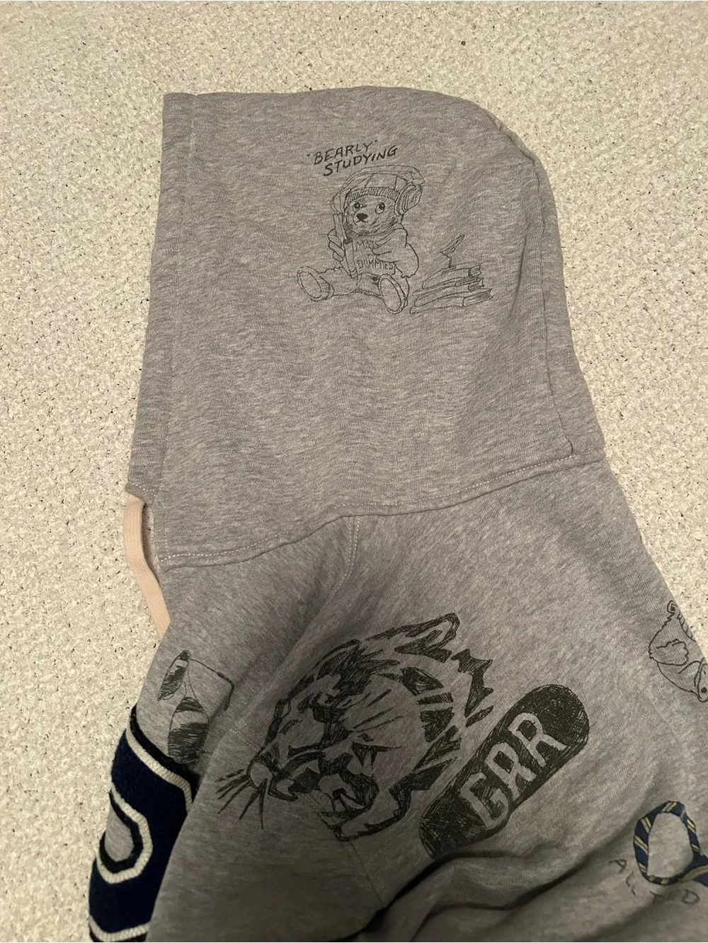 Large Polo Ralph Lauren Varsity Oxford Print Grey Hoodie